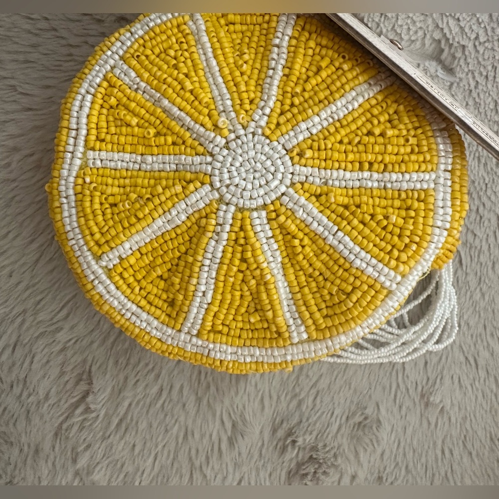 Made In India Wandering Moon Lemon Travel Beaded Pouch / Yellow Coin Purse - Picture 6 of 8